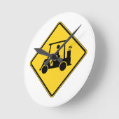 Caution Golf Cart Sign Runde Wanduhr (Winkel)