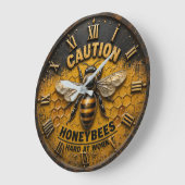 Caution Honeybees Hard at Work Rustic Beekeeper Große Wanduhr (Winkel)