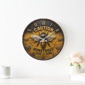 Caution Honeybees Hard at Work Rustic Beekeeper Große Wanduhr (Zuhause)