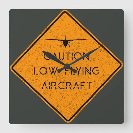 Caution Low Flying Aircraft ✈️ Quadratische Wanduhr (Vorderseite)