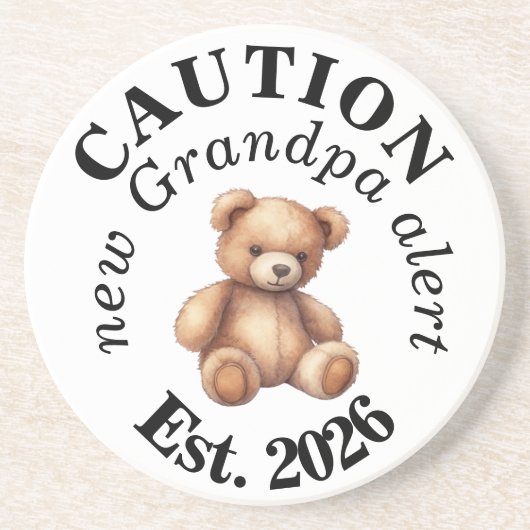 CAUTION new Grandpa alert- Teddy Baby Announcement Getränkeuntersetzer (Vorne)