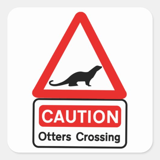 Caution Otters (2), Traffic Sign, UK Quadratischer Aufkleber (Vorderseite)