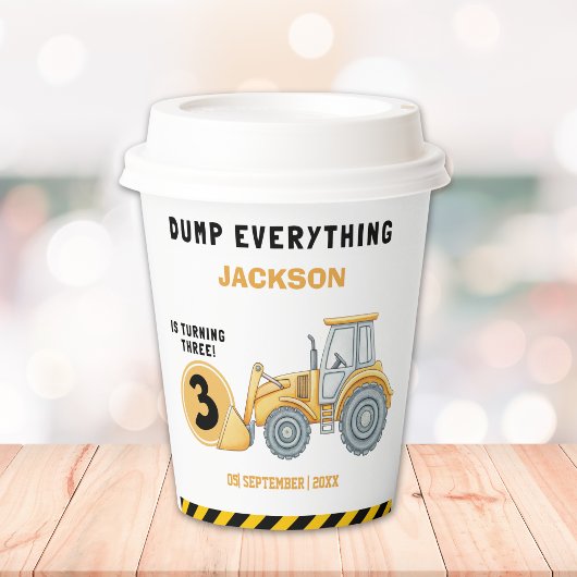 "Caution: Party Ahead! Construction Birthday 3 Pappbecher