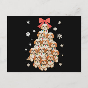 Cavachon-Hund-Weihnachtsbaum Xmas-Feiertags-Famili Feiertagspostkarte