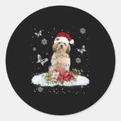 Cavachon Snowly Christmas Tree Lights Pajama Dog X Runder Aufkleber (Vorderseite)