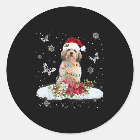 Cavachon Snowly Christmas Tree Lights Pajama Dog X Runder Aufkleber (Vorderseite)