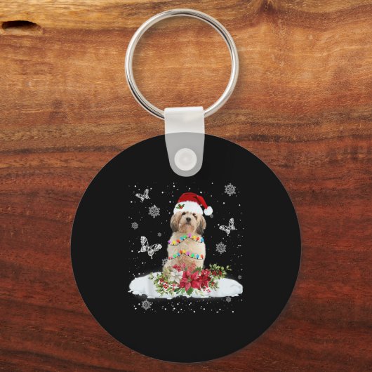 Cavachon Snowly Christmas Tree Lights Pajama Dog X Schlüsselanhänger (Vorderseite)