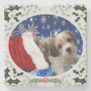 Cavachon Untersetzer, Weihnachtshund Steinuntersetzer