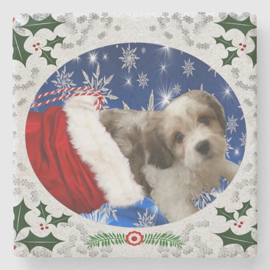 Cavachon Untersetzer, Weihnachtshund Steinuntersetzer (Vorderseite)
