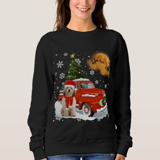 Cavachon Vintag Wagon Red Truck Weihnachtsbaum Pa Sweatshirt (Vorderseite)
