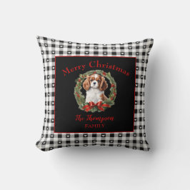 Cavalier Charles Christmas Gingham Familienname Kissen