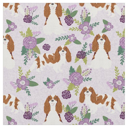 cavalier kc spaniel dog lavender florale stoff (Nahaufnahme)