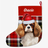 Cavalier Kind Charles Holiday Kariert Personalisie Großer Weihnachtsstrumpf (Rückseite)