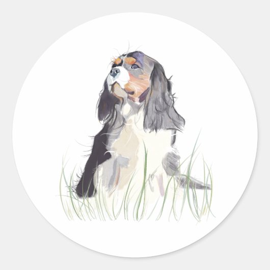 Cavalier King Aquarell Runder Aufkleber (Vorderseite)