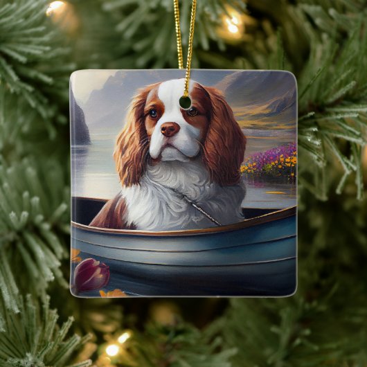 Cavalier King auf einem Paddel: Ein Landschaftlich Keramikornament (Baum)