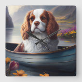 Cavalier King auf einem Paddel: Ein Landschaftlich Quadratische Wanduhr (Vorderseite)