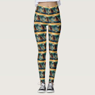 Cavalier King Beach Surfen Malerei Leggings