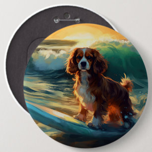 Cavalier King Beach Surfmalerei Button