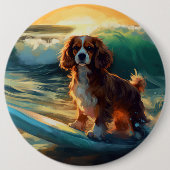 Cavalier King Beach Surfmalerei Button (Vorderseite)