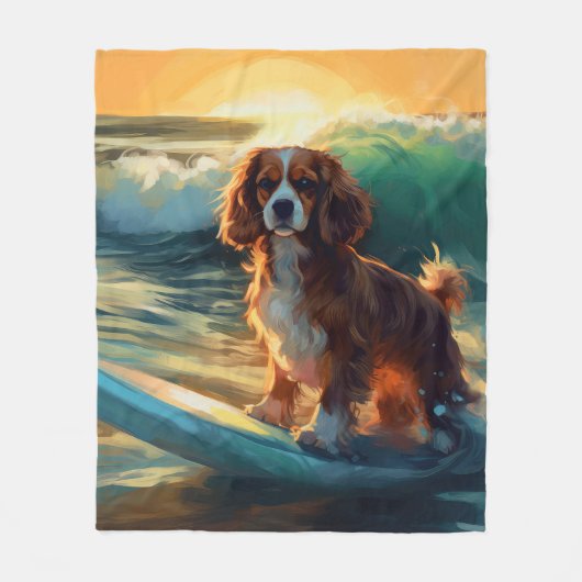 Cavalier King Beach Surfmalerei Fleecedecke (Vorderseite)