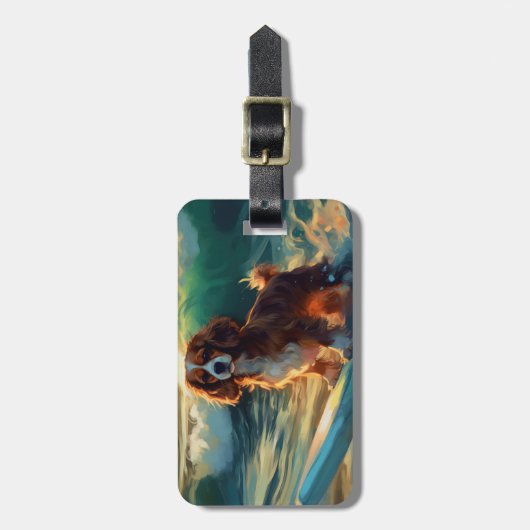 Cavalier King Beach Surfmalerei Gepäckanhänger (Vorderseite vertikal)