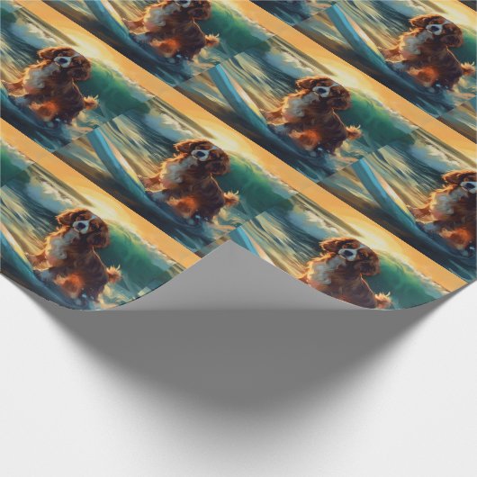 Cavalier King Beach Surfmalerei Geschenkpapier (Ecke)