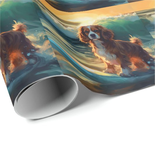 Cavalier King Beach Surfmalerei Geschenkpapier (Rolleneckpunkt)