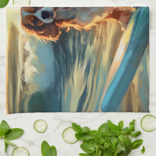 Cavalier King Beach Surfmalerei Geschirrtuch (Gefaltet)