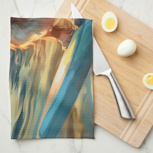 Cavalier King Beach Surfmalerei Geschirrtuch (Viertel Falte)