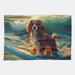 Cavalier King Beach Surfmalerei Geschirrtuch