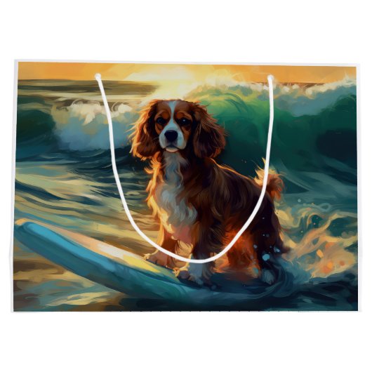 Cavalier King Beach Surfmalerei Große Geschenktüte (Rückseite)
