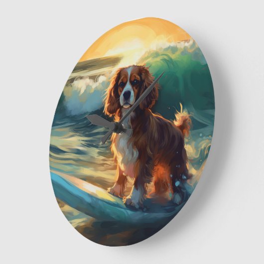Cavalier King Beach Surfmalerei Große Wanduhr (Winkel)