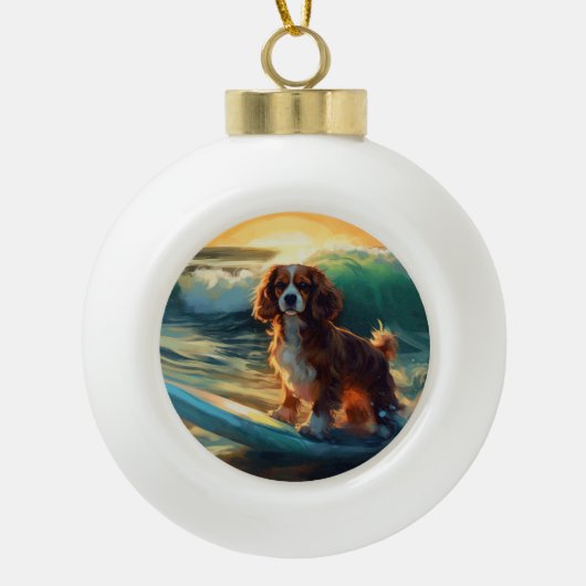 Cavalier King Beach Surfmalerei Keramik Kugel-Ornament (Vorderseite)