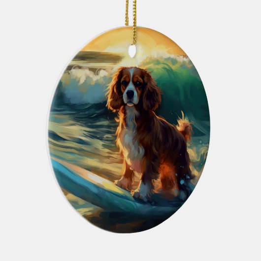 Cavalier King Beach Surfmalerei Keramik Ornament (Rechts)