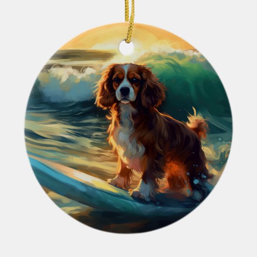 Cavalier King Beach Surfmalerei Keramik Ornament (Vorne)