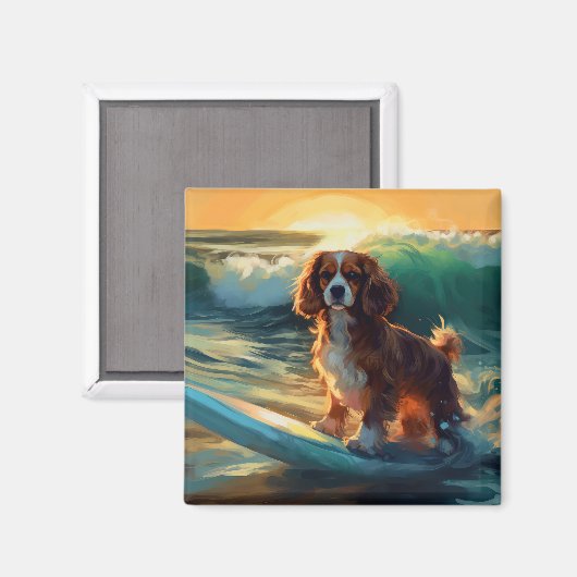 Cavalier King Beach Surfmalerei Magnet (Vorderseite/Rückseite)