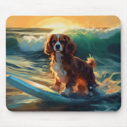 Cavalier King Beach Surfmalerei Mousepad (Vorne)