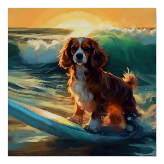 Cavalier King Beach Surfmalerei Poster (Vorderseite)