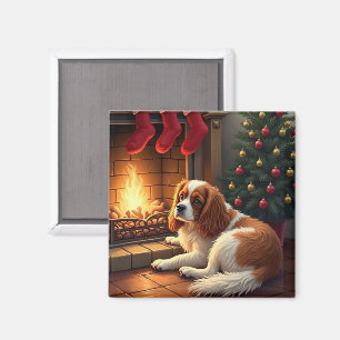 Cavalier King Charles am Kamin Weihnachten Magnet