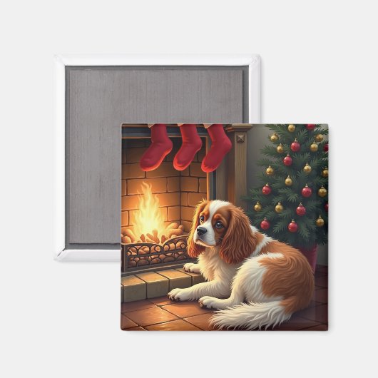 Cavalier King Charles am Kamin Weihnachten Magnet (Vorderseite/Rückseite)
