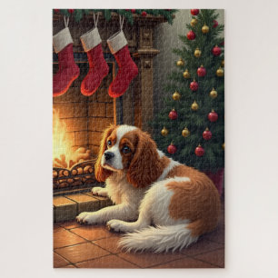 Cavalier King Charles am Kamin Weihnachten Puzzle