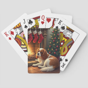 Cavalier King Charles am Kamin Weihnachten Spielkarten