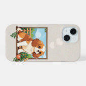 Cavalier King Charles auf einer Bank iPhone 15 Hülle (Rückseite (Horizontal))