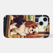 Cavalier King Charles auf einer Bank iPhone 15 Hülle (Rückseite (Horizontal))