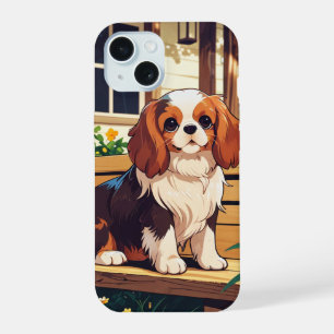Cavalier King Charles auf einer Bank iPhone 15 Hülle