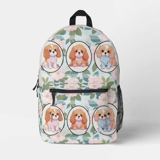 Cavalier King Charles Blume Hintergrund Bedruckter Rucksack (Vorderseite)