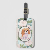 Cavalier King Charles Blume Hintergrund Gepäckanhänger (Vorderseite Vertikal)