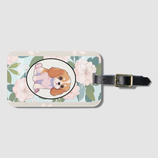 Cavalier King Charles Blume Hintergrund Gepäckanhänger (Vorderseite (Horizontal))