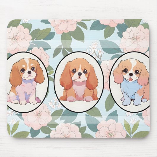 Cavalier King Charles Blume Hintergrund Mousepad (Vorne)