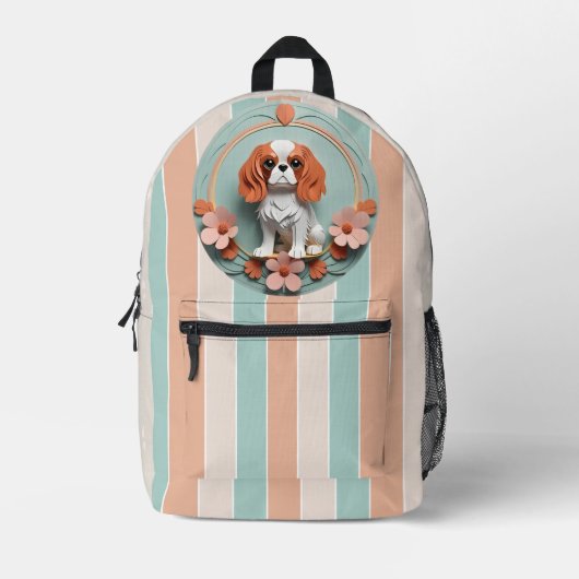 Cavalier King Charles Blume Papier schneiden Kunst Bedruckter Rucksack (Vorderseite)